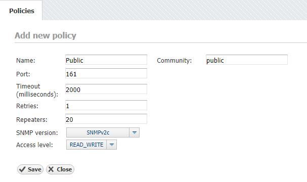 NetVizura Adding SNMP Policy